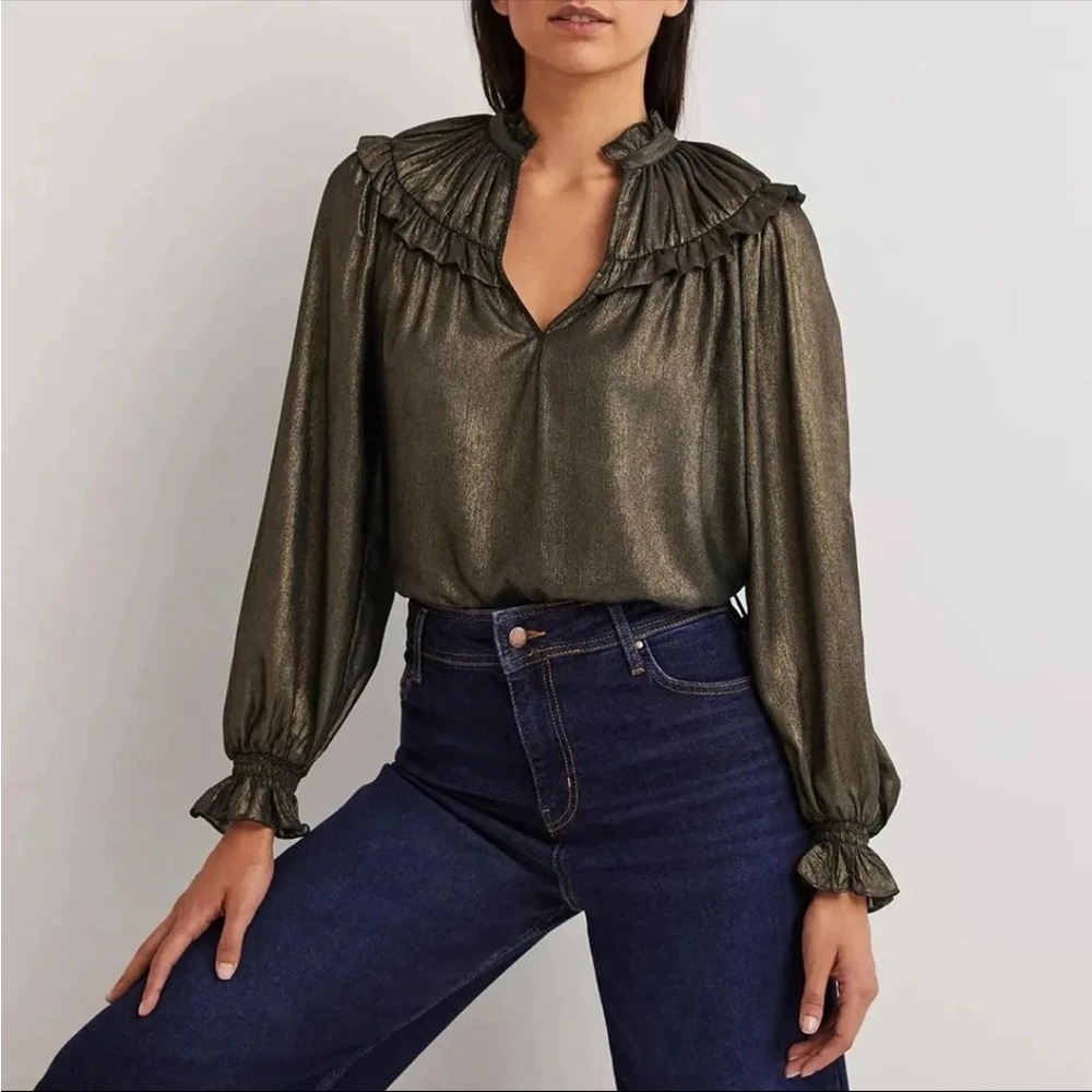 boden gold ruffle collar metallic top size 6 & 12 new with tags. t1073